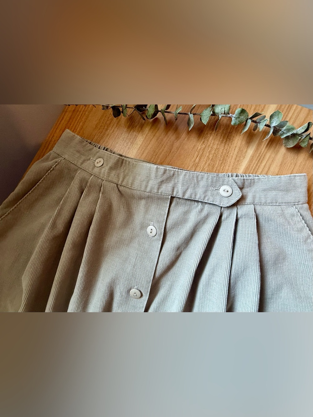 Vintage Ashley Corduroy Midi Skirt Button Front Pleated Beige Fits Size 8/10 - Picture 4 of 10